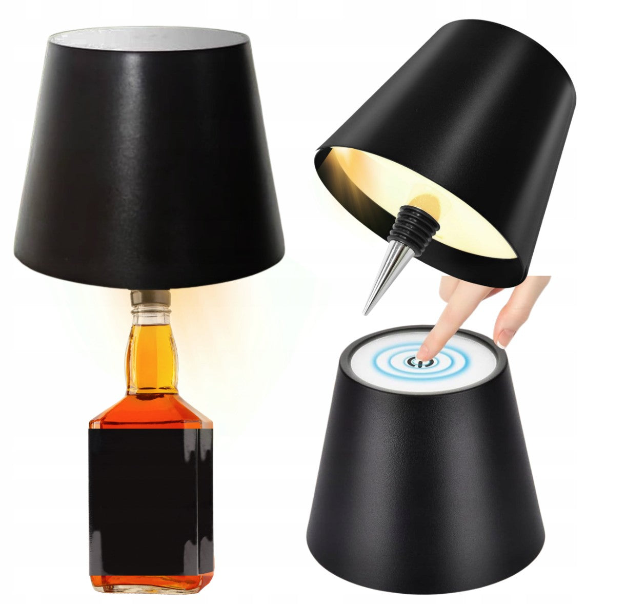 Lampa LED tip dop de sticla, Zola, 3W, 5V, temperatura culoare si intensitate reglabila, incarcare USB, diametru dop 15-20 mm, abajur 140 x 110 mm, rezistenta la apa Lampa LED tip dop de sticla, Zola, 3W, 5V, temperatura culoare si intensitate reglabila, incarcare USB, diametru dop 15-20 mm, abajur 140 x 110 mm, rezistenta la apa